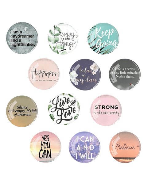 12pcs Set Inspiring Quote Crystal Glass Fridge Magnets