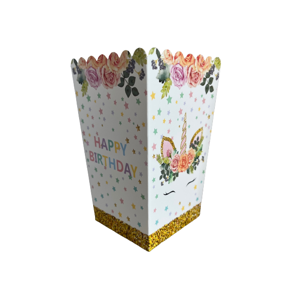 Happy Birthday Unicorn Popcorn &amp; Snack Box - 14 cm x 9 cm - Pack of 10
