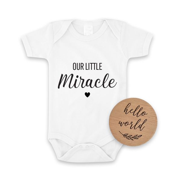 Our Little Miracle Pregnancy Announcement Onesie &amp; Hello World Disc Set