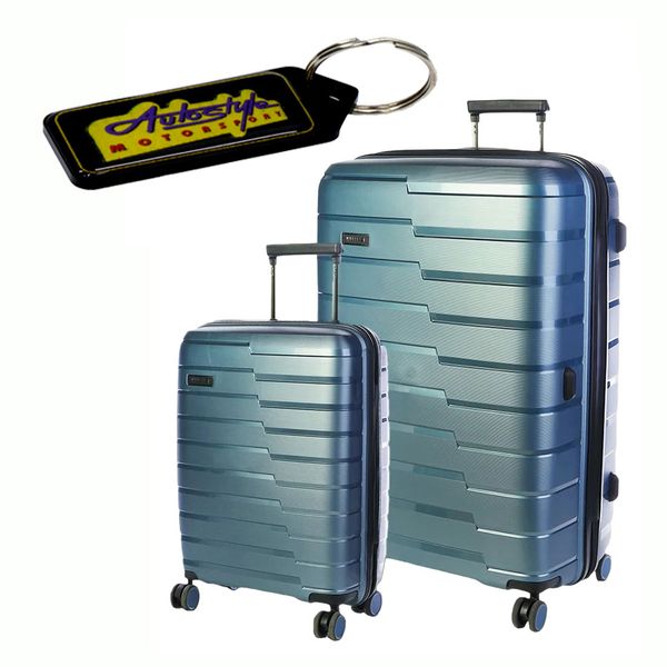 Cellini - Microlite 4 Wheel 2-Piece Luggage Set - Electric Blue and Key Holder