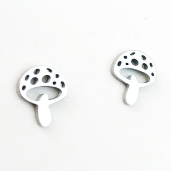 Solid Stainless Steel Stud Earrings - Mushroom