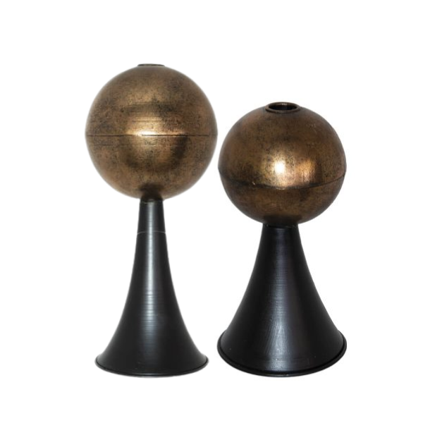 Set of Two-Aged Gold &amp; Black Aztec Candle Holder-22cm /31cm