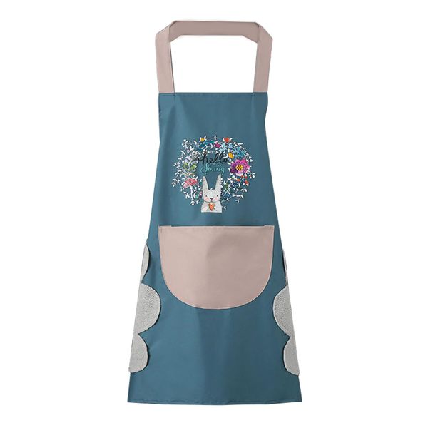 Women's Bunny Pattern Waterproof Kitchen Apron With Hand Wipe Pocket