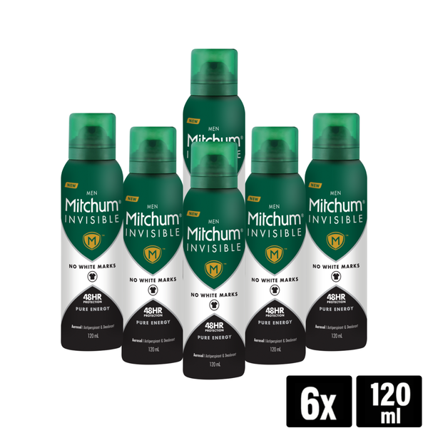 Mitchum Men Invisible Pure Energy Deodorant Spray 120 ml x 6 Pack