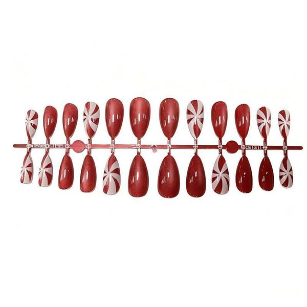 Cross-Border New Christmas Style and White Candy Pattern Nail Tips Red Cat