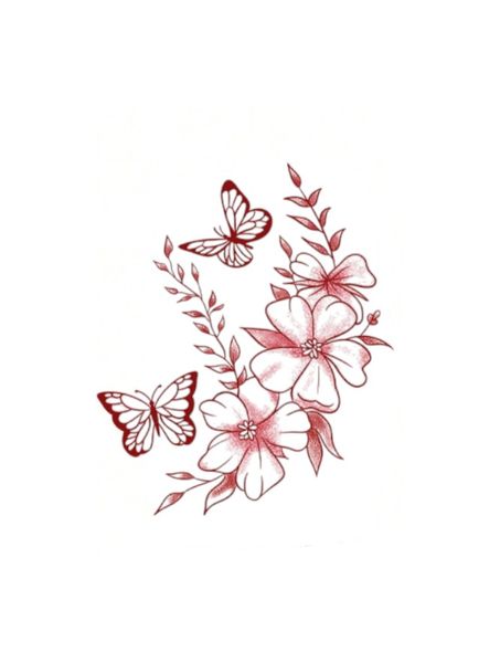 1 Piece - Botanical Design in Monochrome Style Temporary Tattoo - Red