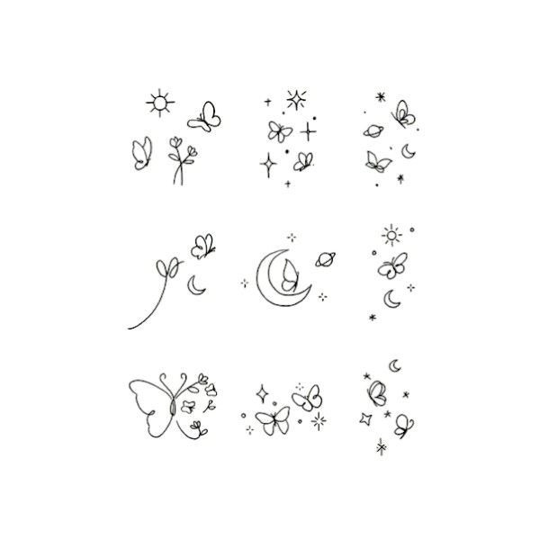Starry Sky &amp; Nature Graffiti Temporary Tattoo - Black