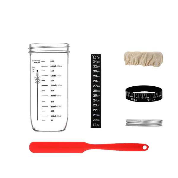 Sourdough Starter Jar with Brush Date Marked Feeding Band Cloth Cover&amp;Lid