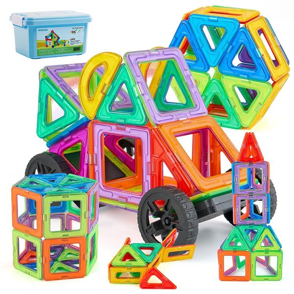 64 Piece Magnetic Tiles (with Storage Box &amp; Idea Booklet)