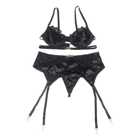 Women Sexy Bra and G-String Thong Set Lingerie With Suspender
