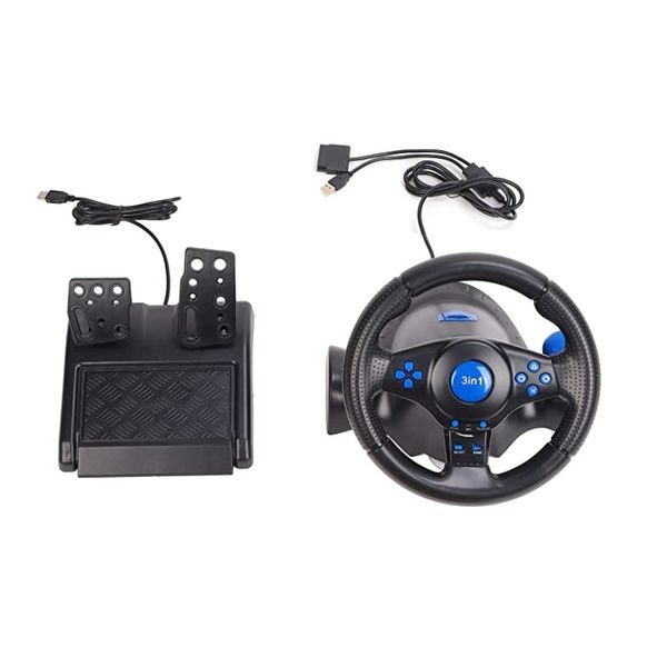 3 in 1 Vibration Gaming Steering Wheel with Pedals for PS3, PS2 and PC