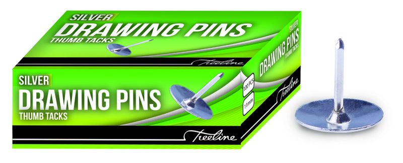 Treeline Drawing Pins Silver 11mm 100’s - Box of 10