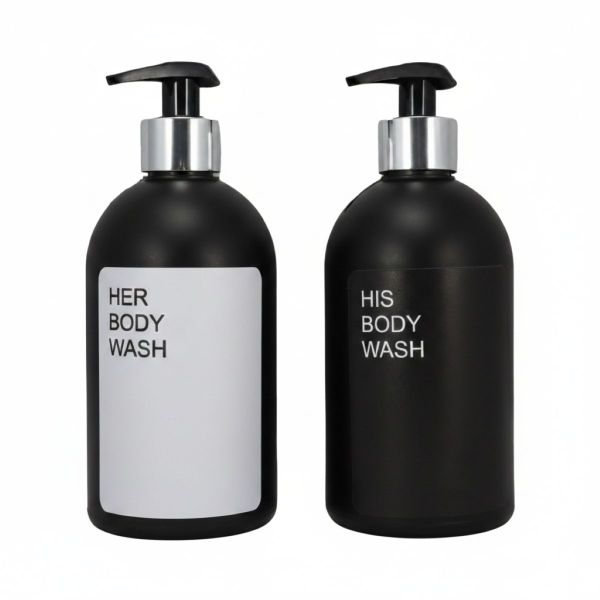 Refillable Black Plastic 500ml Soap Dispenser Bottles - Her &amp; His Body Wash
