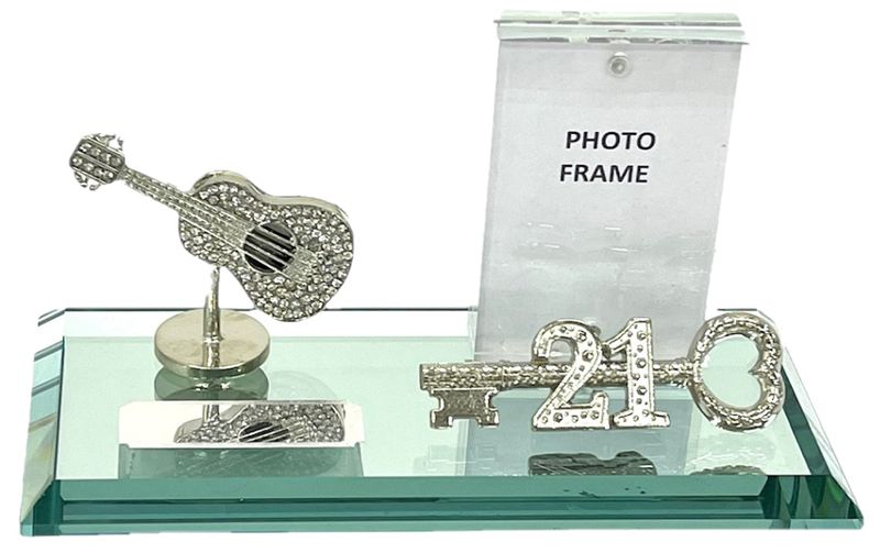 21st Key on Mirror base with Diamante Guitar and Photo Frame