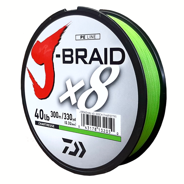 Daiwa J-Braid X8 Chartreuse 40LB .32MM 300m Spool