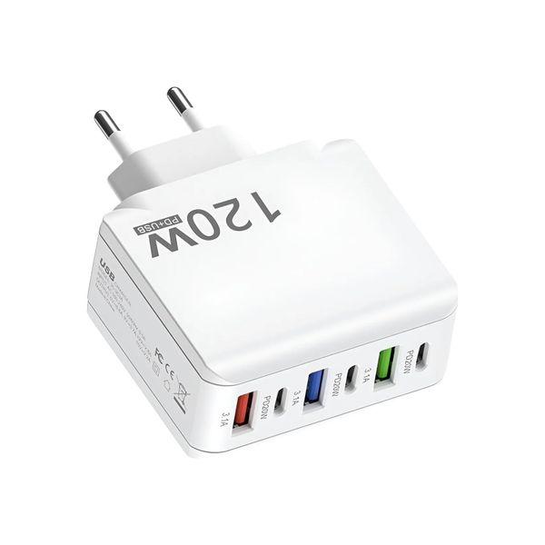 Fudisenn 120W 6-Port Fast Charger Compatible with iPhone Samsung - White