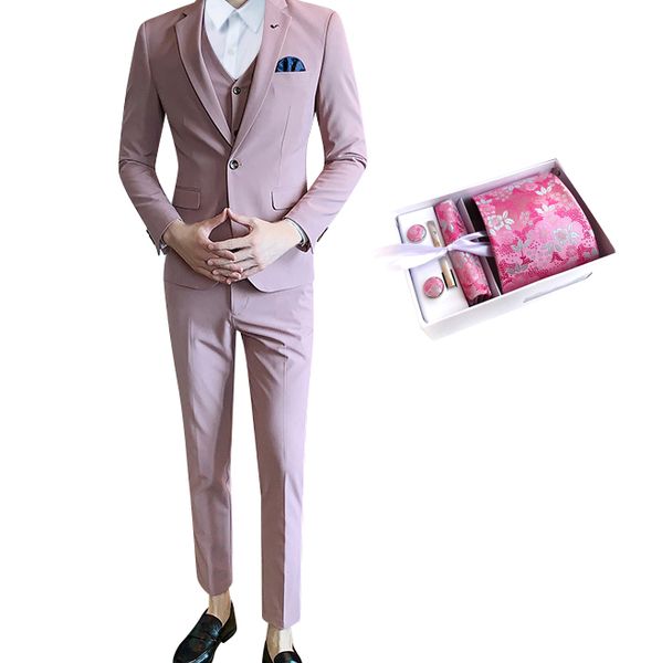 Men's Pure Cotton, 3 Piece Business Slim Fit Suit Set &amp; Tie Accessories