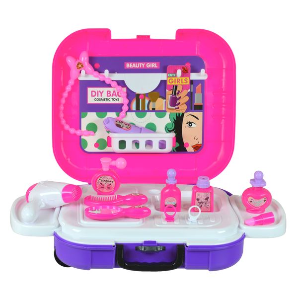 21 Pieces Kids Toy Makeup Fashion Pretend Play Set Suitcase Kit