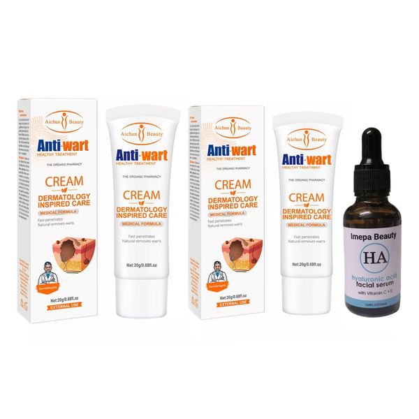 Anti-Wart Cream - 2 x 20g with Hyaluronic Acid Facial Serum