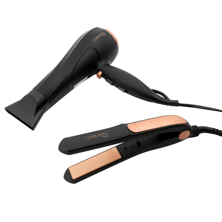 Carmen Studio Duo Ceramic Hair Dryer & Straightener Set Black Rose