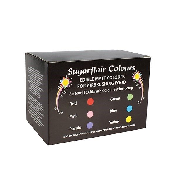 Sugarflair Edible Matte Colours 4 Cake Airbrush 6x60ml Set Assorted Colours