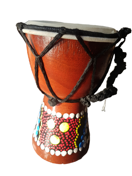 Ornament Mini Djembe Hand/Finger Drum Three Yellow Dots - 15cm x 10xm