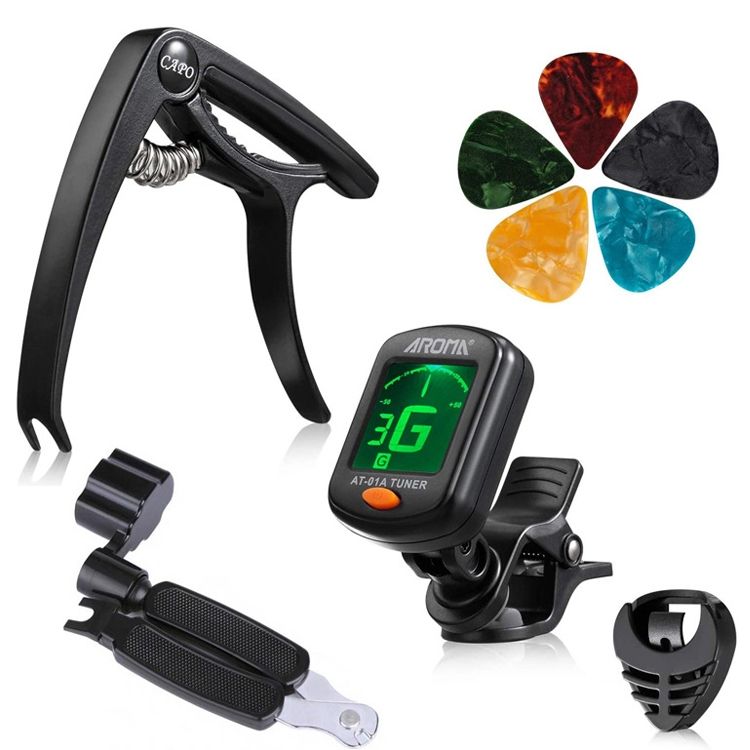 9 Piece Guitar Accessories Set with Guitar Tuner and Capo