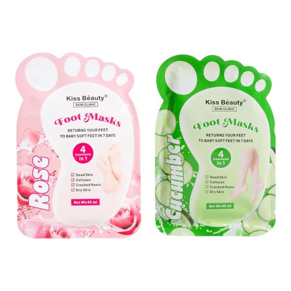 Set of 2 - KissBeauty Rose Cucumber 4in1 Exfoliating Peeling Foot Masks