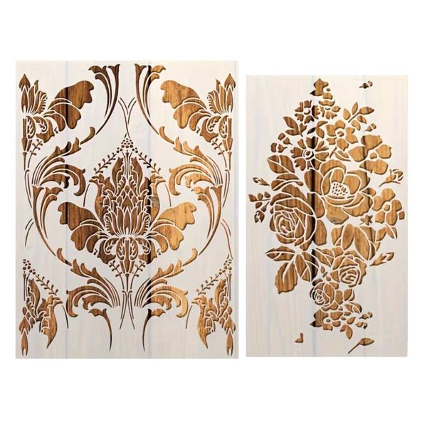 Stationery Reusable Vintage Floral Pattern Painting Template Stencils 2pc