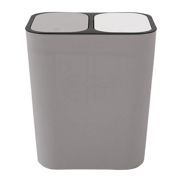 Trash Can Rectangle Plastic Push-Button Dual Compartment Grey
