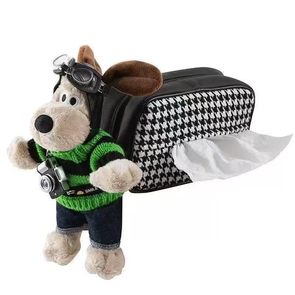 Retro Pilot Dog-Shaped Car Tissue Box Quilted Cartoon Car Wall-Mounted