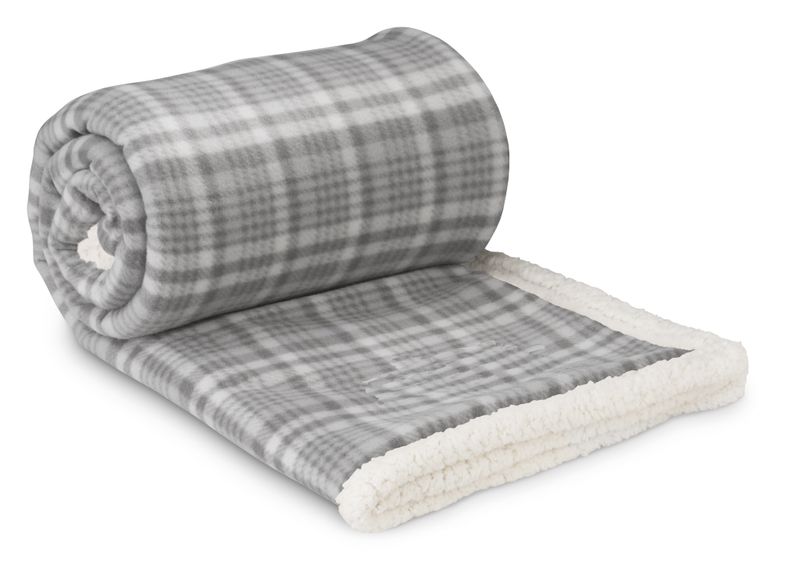 Premium Luxury Sherpa Blanket Throw - Grey Tartan