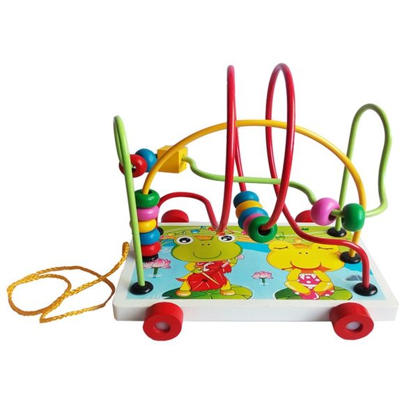 Children Educational Frog Design Wire Maze Beads Pull-Along Trailer Toy