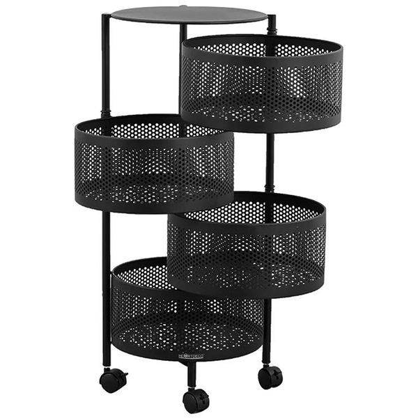 4 Layer Multipurpose Round Rotating Standing Storage Black