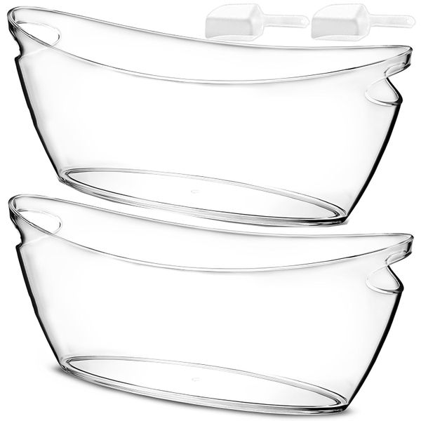 2 Pack Clear Large Ice Buckets For Parties Drink Bottles With Scoop-5.5L