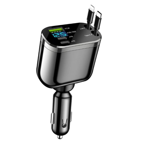Retractable Car Charger, 4 in 1 Super Fast Vehicle Phone Charger Adapter