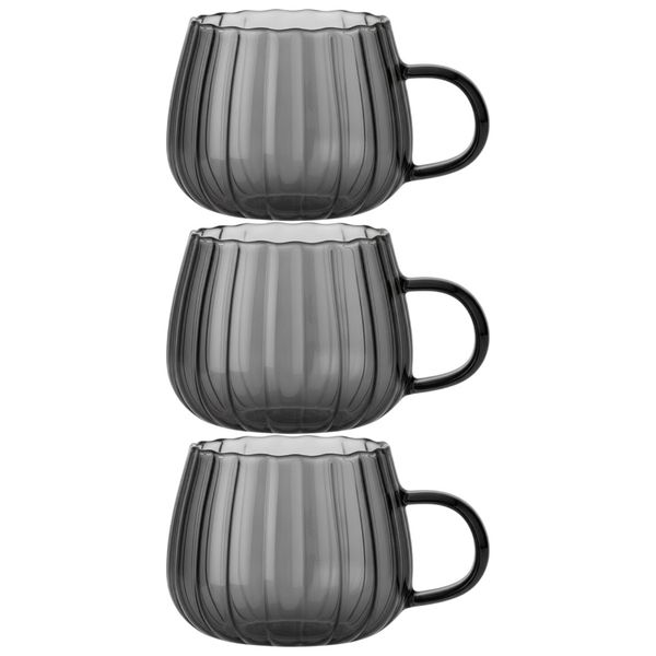 Elegant 400ml Ribbed Glass Mug 3 Pack