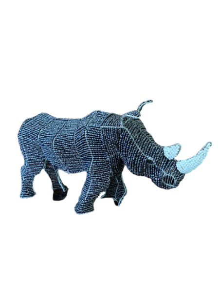 African Bead and Wire Handcrafted Rhino Home D cor Ornament Large