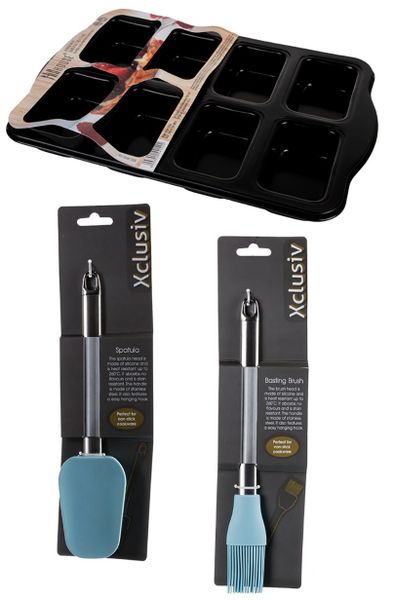 Non Stick Loaf Pan Mini 8 Hole + Silicone Spatula + 3pc Whisk 30, 25 &amp; 20cm