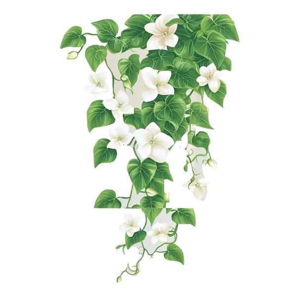 Decor Self-Adhesive Removable Green Leaf Vine White Flower Sticker -57cm