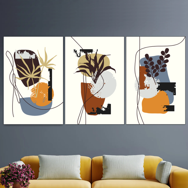 Mounted Wall Art Decor Prints - Palm Leaves - Set of 3 - 28x40cm