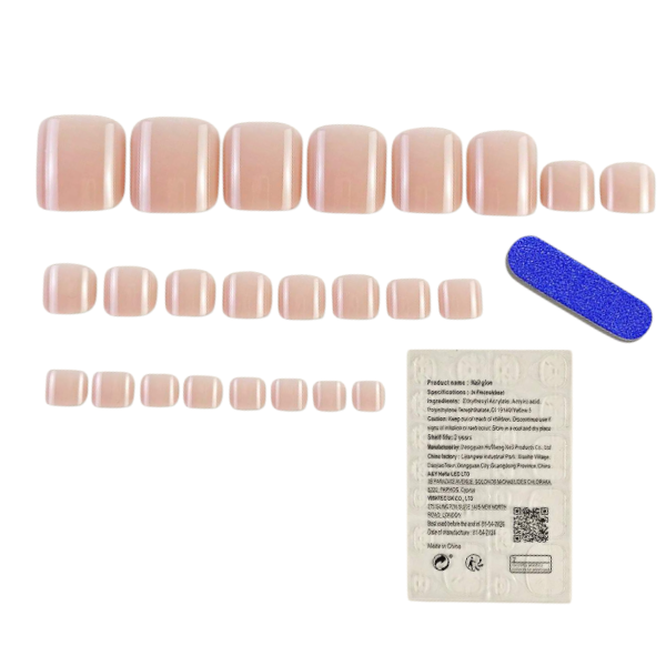24Pcs Glossy Nude Press-On Toe Nails Set - Nude