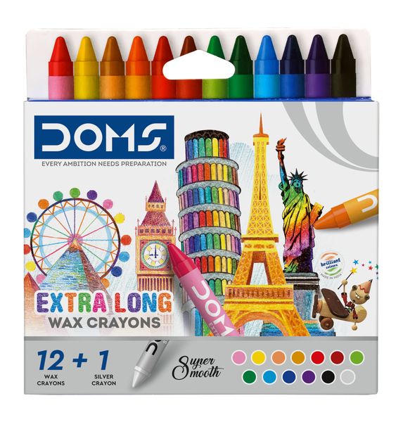 Doms Wax Crayons Extra Long 12 Pc + Silver