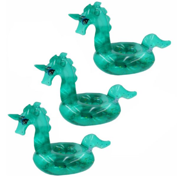 Olive Tree-3 x Inflatable Beverage Holder Party Decor-Green Unicorn