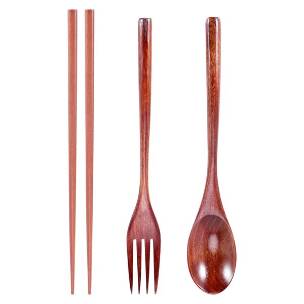 Wooden Cutlery Set Reusable Spoon Fork Chopsticks for Camping Lunch