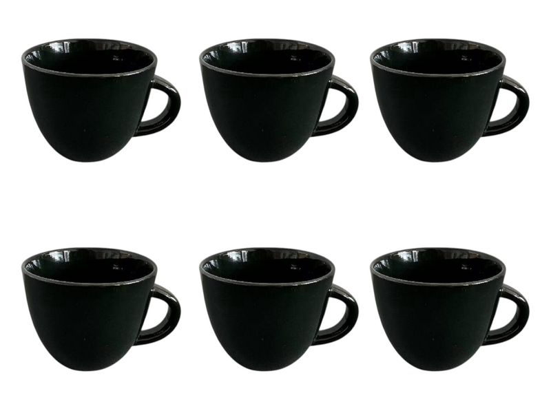 6 Piece Soft Black Colour Ceramic Mug Set - 350ml.
