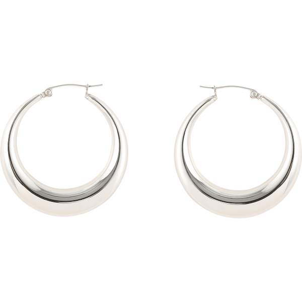 Large Bold Crescent Hoop Earrings - Silver