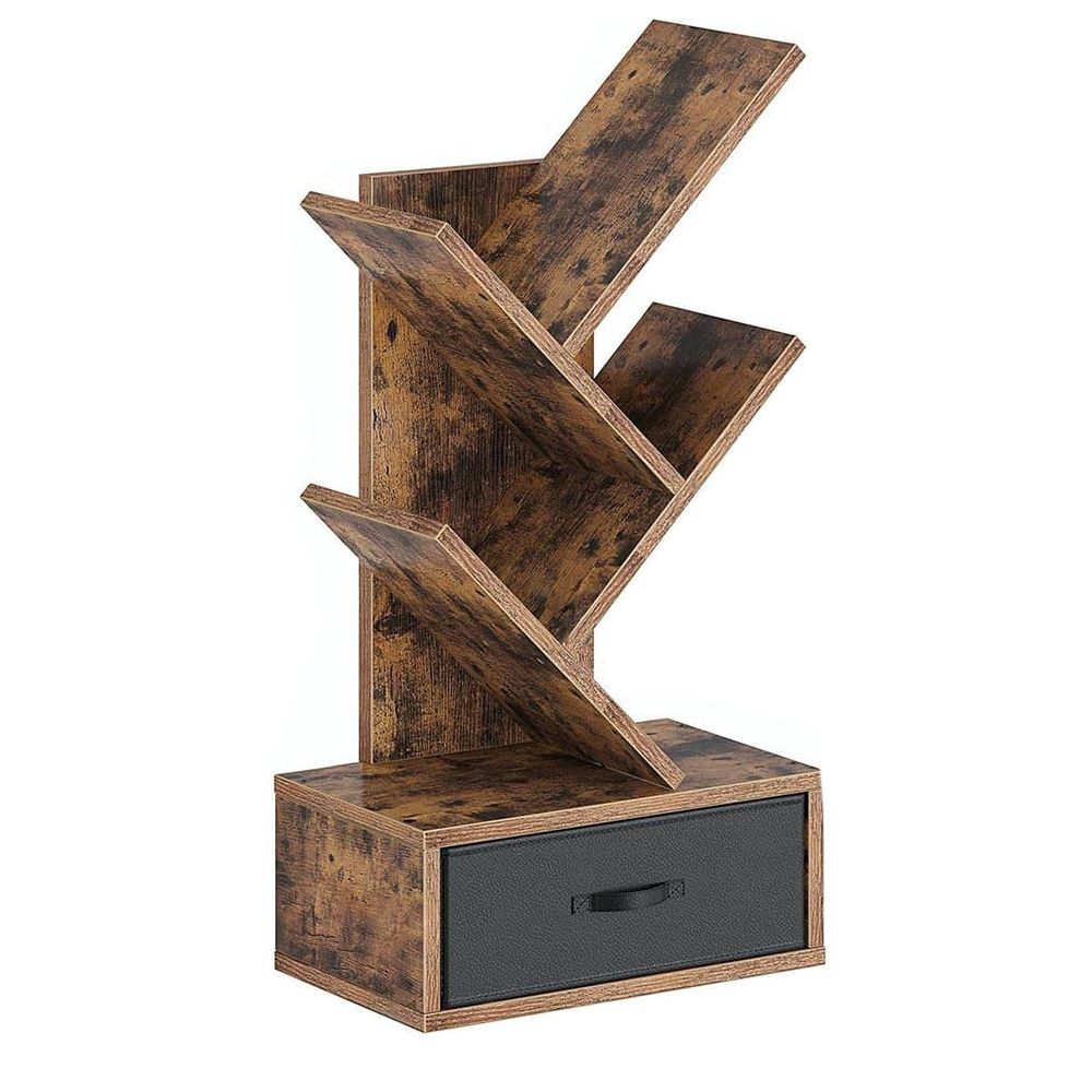 3 Tier Tree Bookshelf Wood Table Bookcase Stand Rustic Brown Office Home