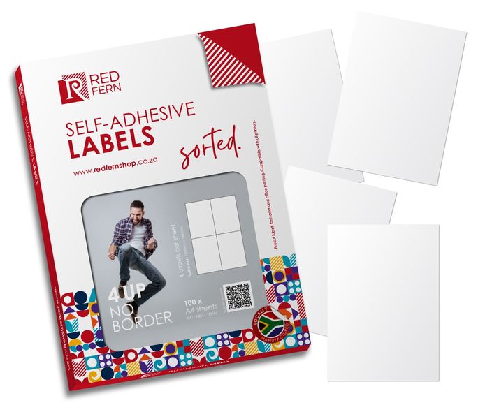 Redfern 4up A4 Self-Adhesive Labels 100 Sheets