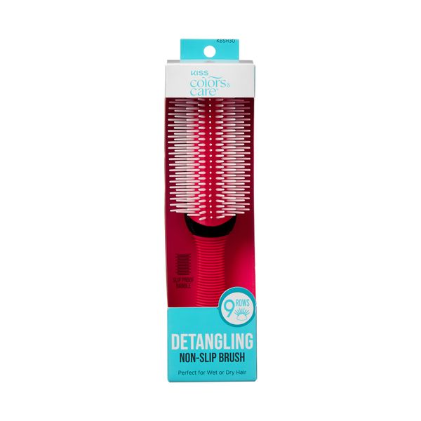 KISS Colors &amp; Care 9 Row Detangling Non-Slip Brush Red